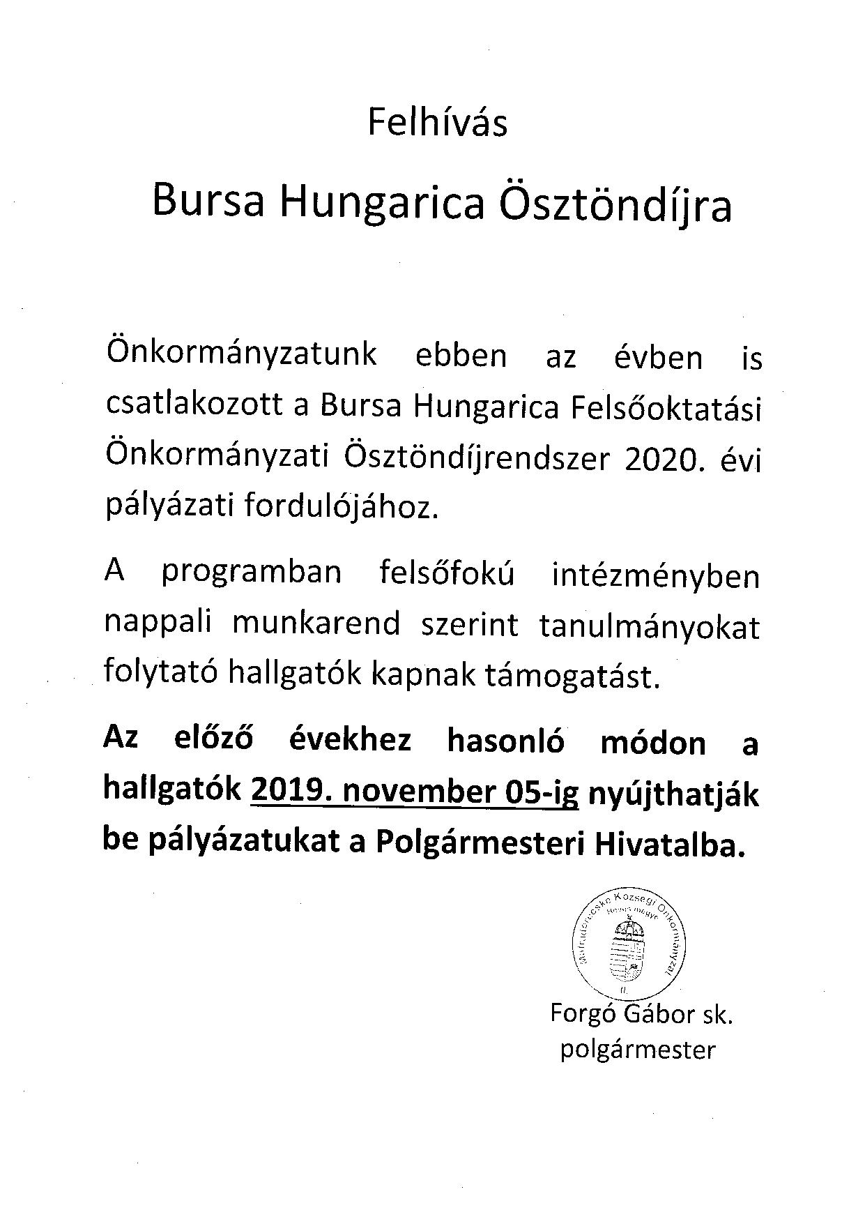 Bursa Hungarica ösztöndíj 2019