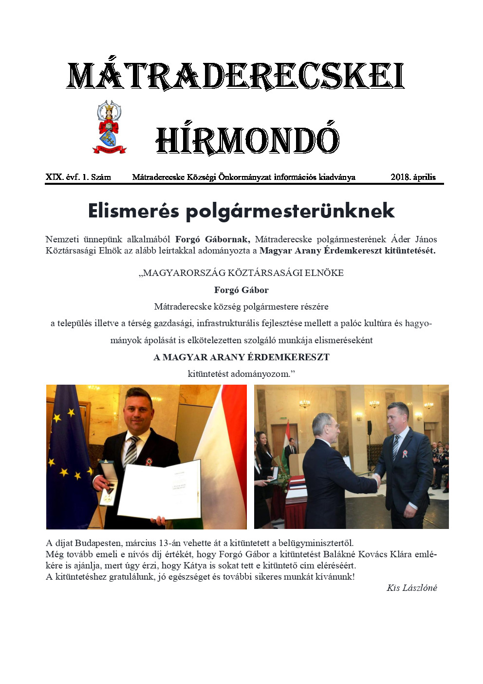 Mátraderecskei Hírmondó – 2018. április